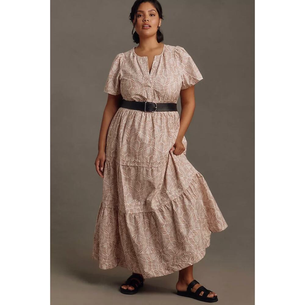 ANTHROPOLOGIE The Somerset Maxi Dress in Sands Motif Size Medium Petite - Picture 2 of 8
